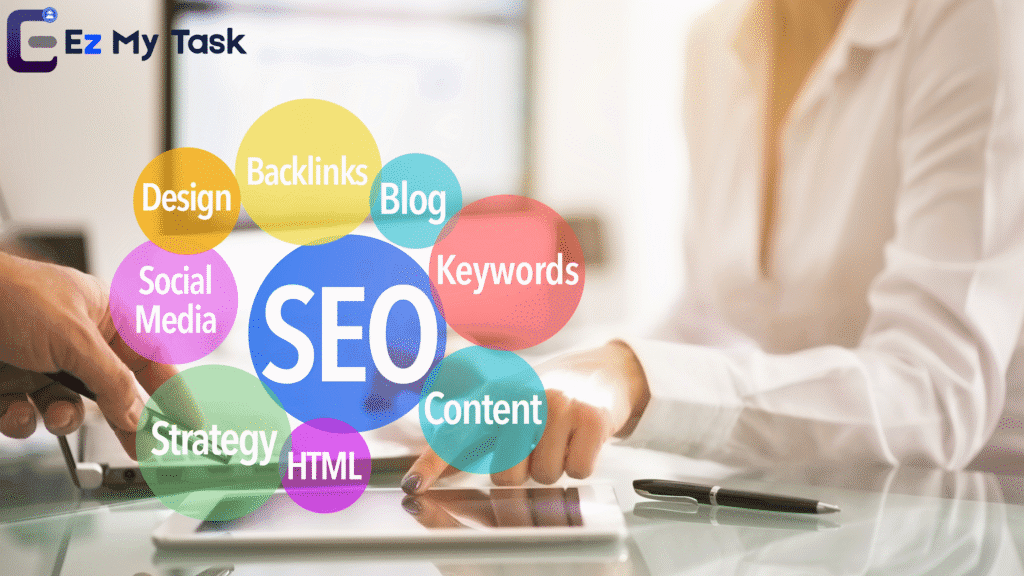 SEO concepts with colorful bubbles