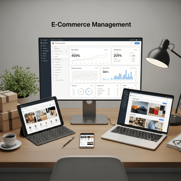 Multiple devices displaying e-commerce dashboard