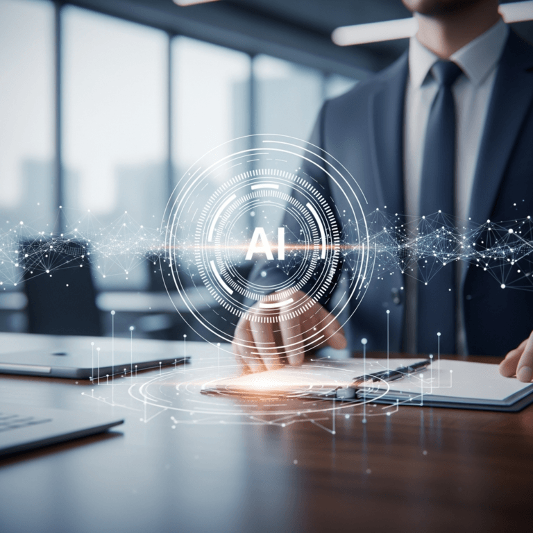 Businessman interacting with AI technology